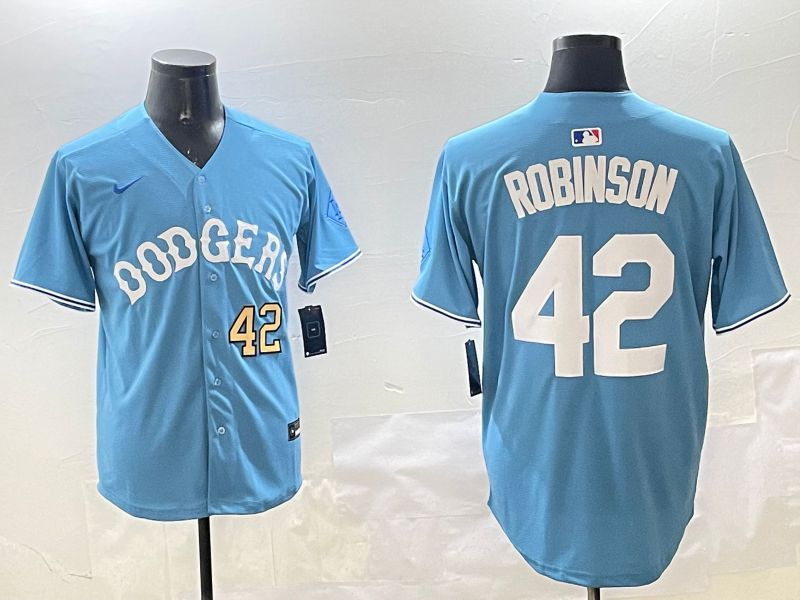 Men Los Angeles Dodgers #42 Robinson Light Blue Joint Name 2025 Nike MLB Jersey style 21->los angeles dodgers->MLB Jersey